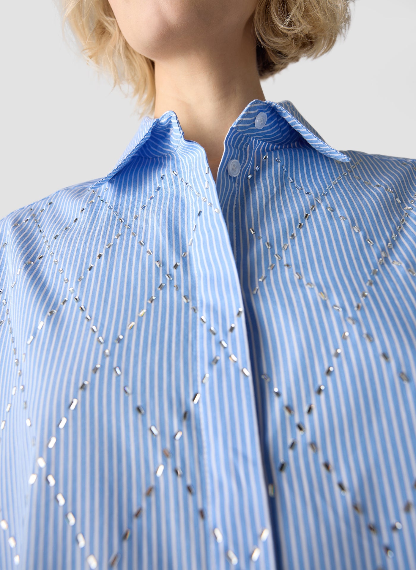 Bluse gestreift mit Strass-Details - 5332-Saphirblau - Blau