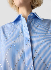 Bluse gestreift mit Strass-Details - 5332-Saphirblau - Blau