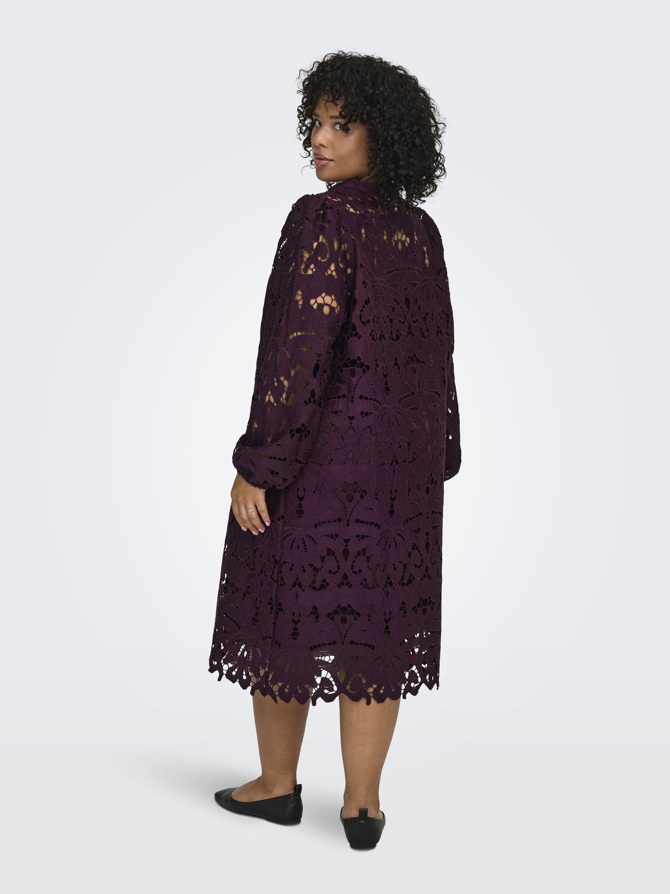 Spitzenkleid Midi mit V-Ausschnitt - Winetasting - Violett