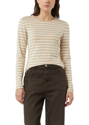 Langarmshirt gestreift - 80G0-BROWN - Beige