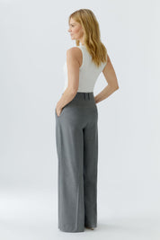 Bundfaltenhose Wide Leg - 9517-grey - Grau