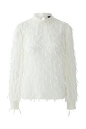 Chiffonbluse mit Bändern bestickt - 1018-gardenia - Weiß