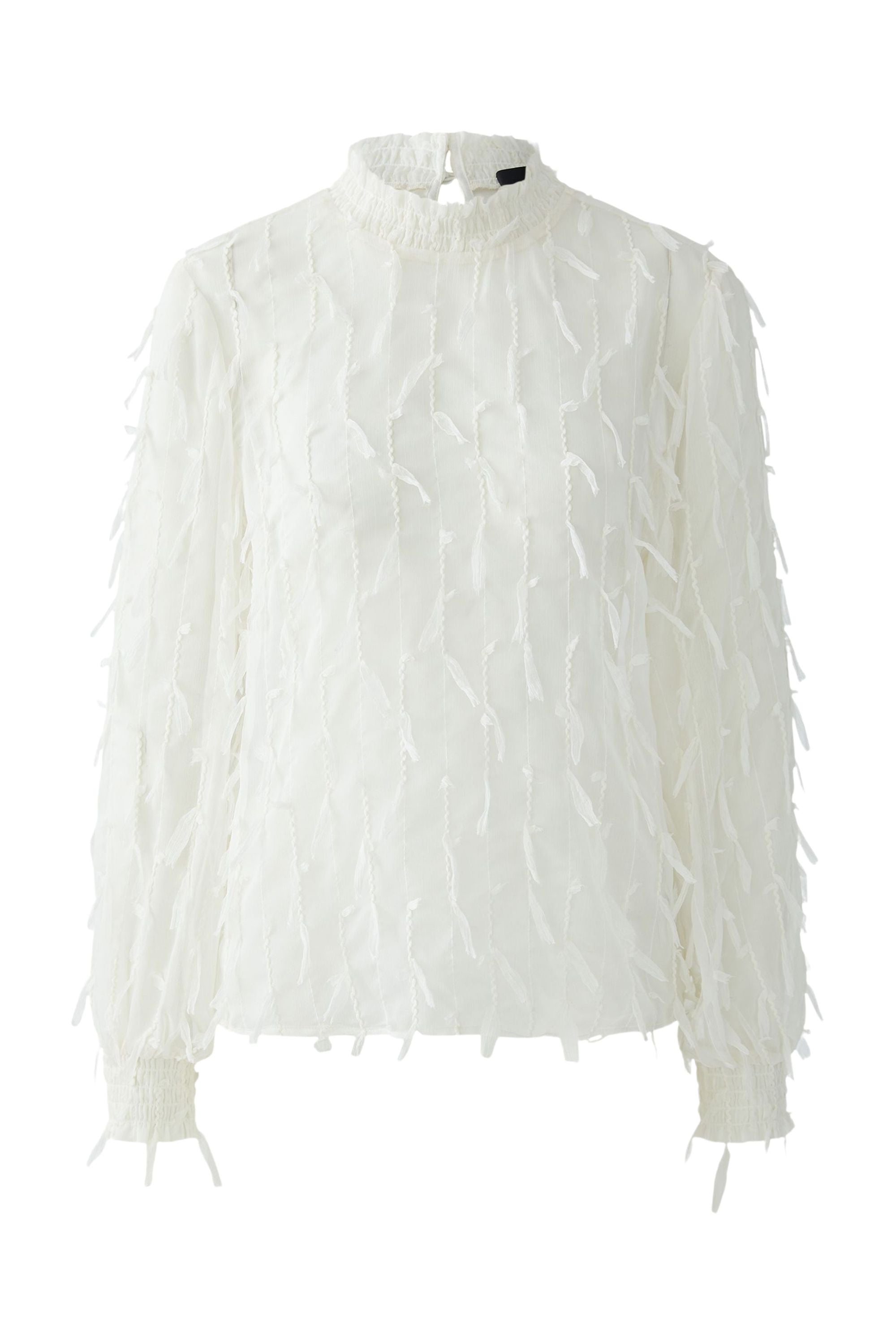 Chiffonbluse mit Bändern bestickt - 1018-gardenia - Weiß