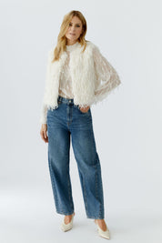 Weste in Federoptik - 1018-gardenia - Creme