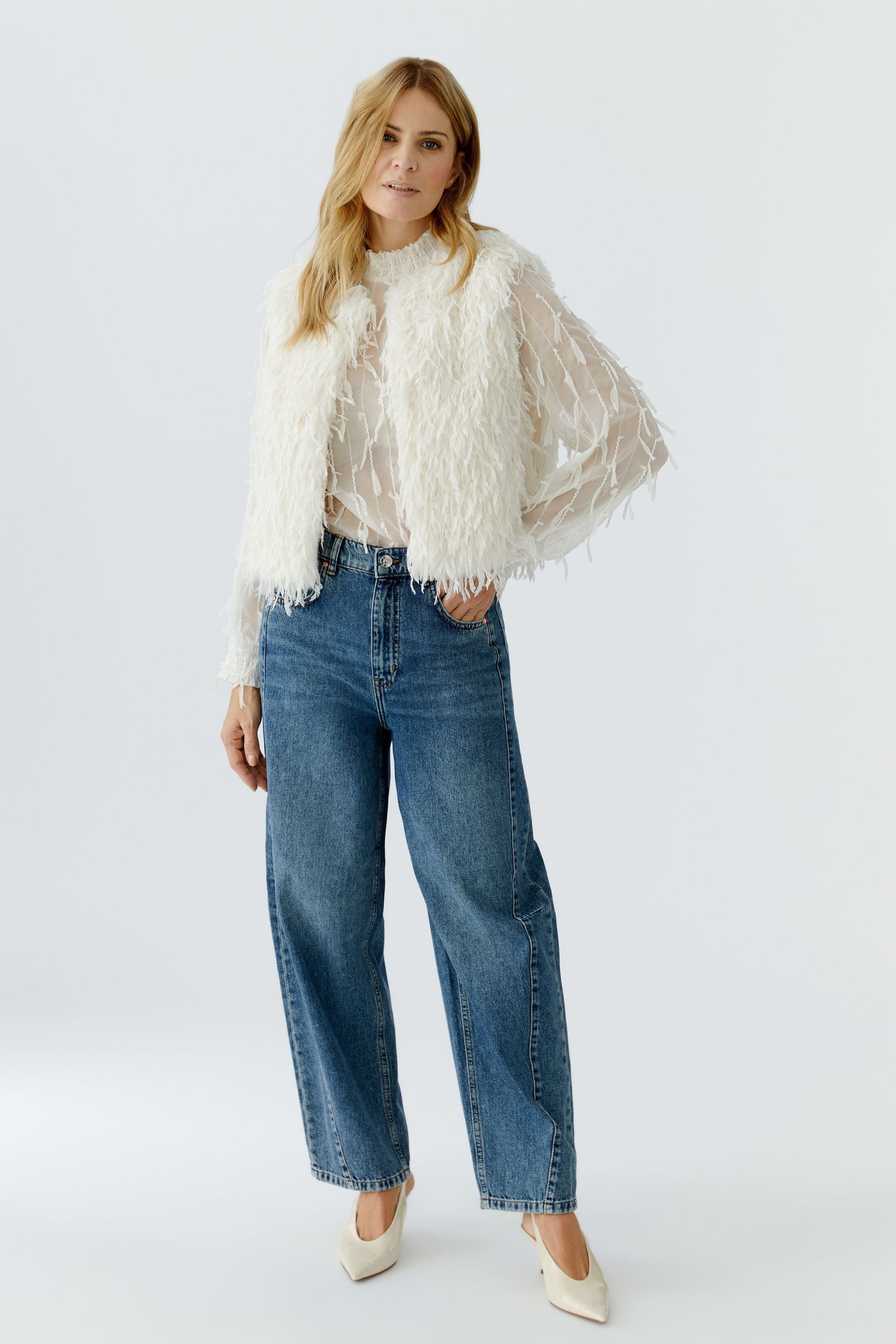 Weste in Federoptik - 1018-gardenia - Creme