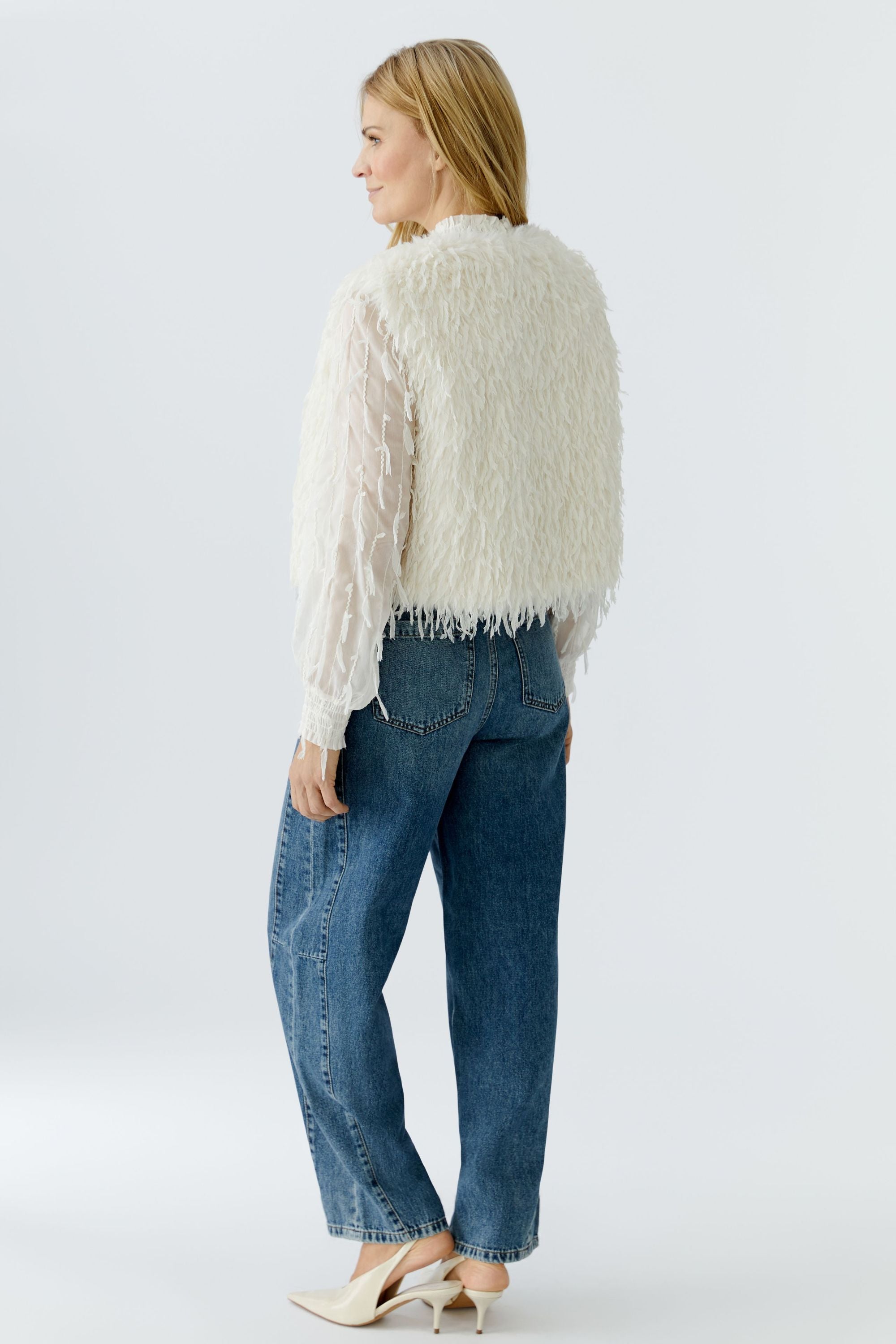 Weste in Federoptik - 1018-gardenia - Creme