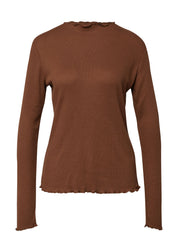 Langarmshirt mit gewelltem Saum in Slim Fit - 8837-BROWN - Braun