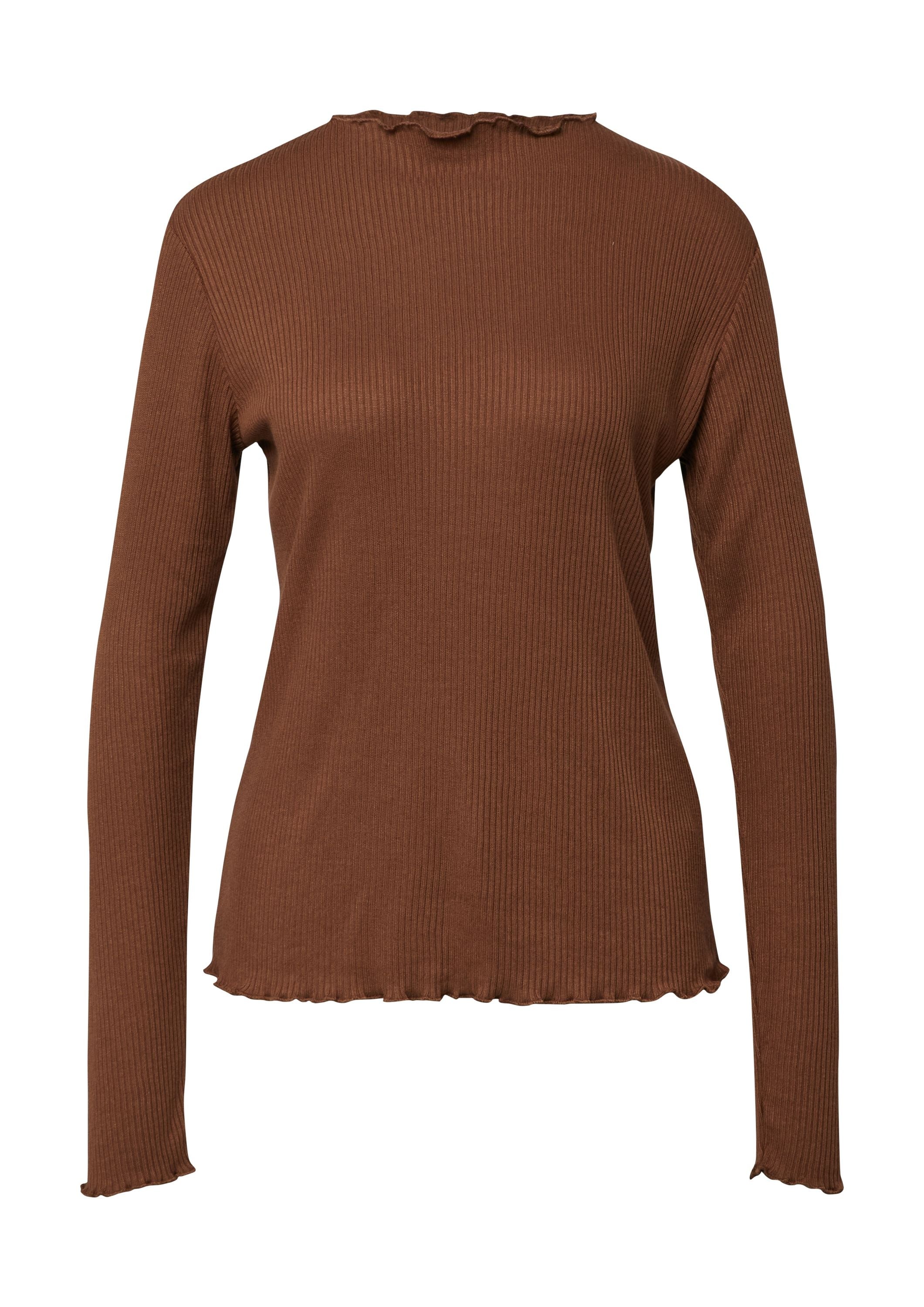 Langarmshirt mit gewelltem Saum in Slim Fit - 8837-BROWN - Braun