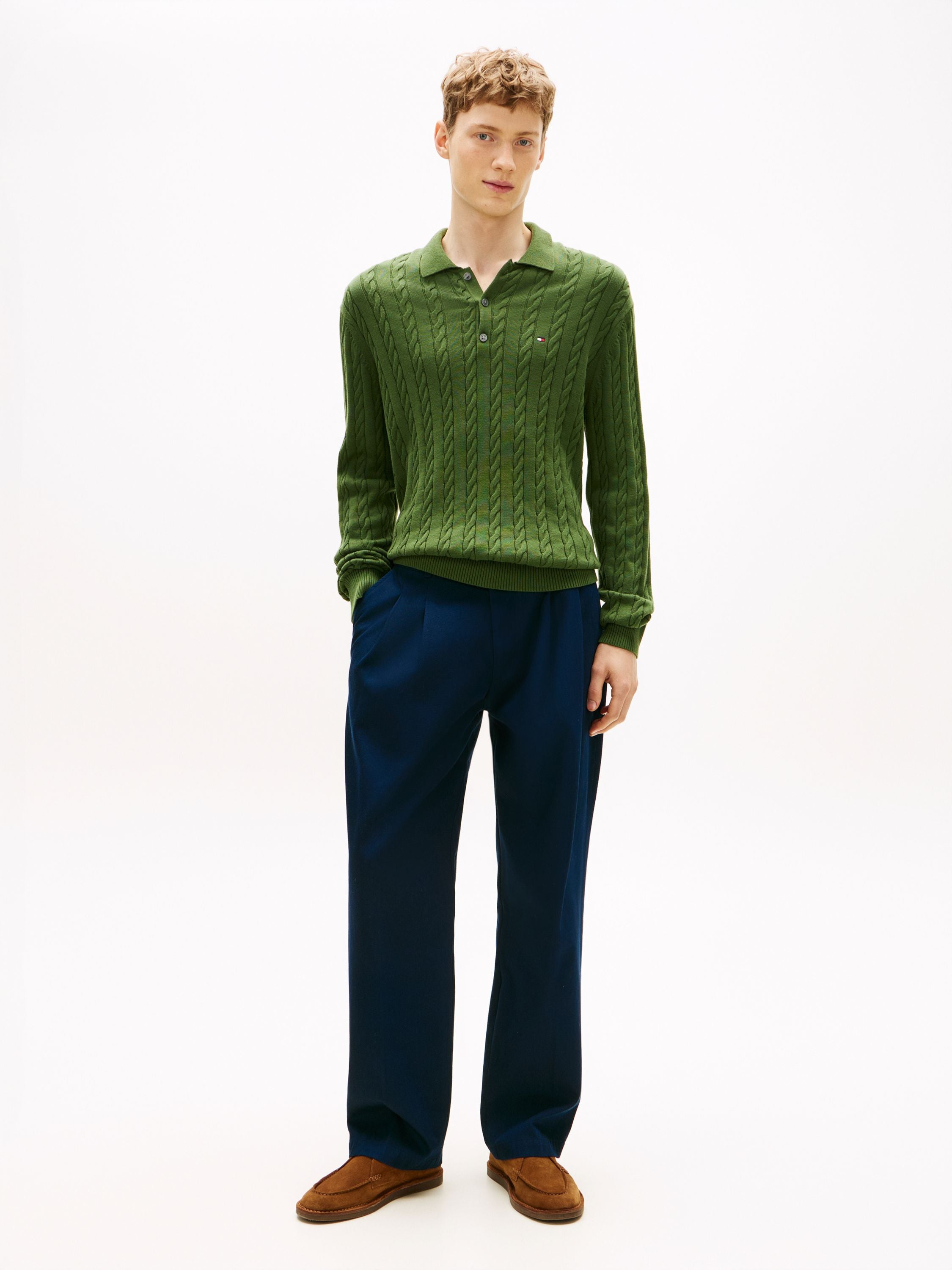 Strickpullover CABLE LS POLO - L01-GREEN - Grün