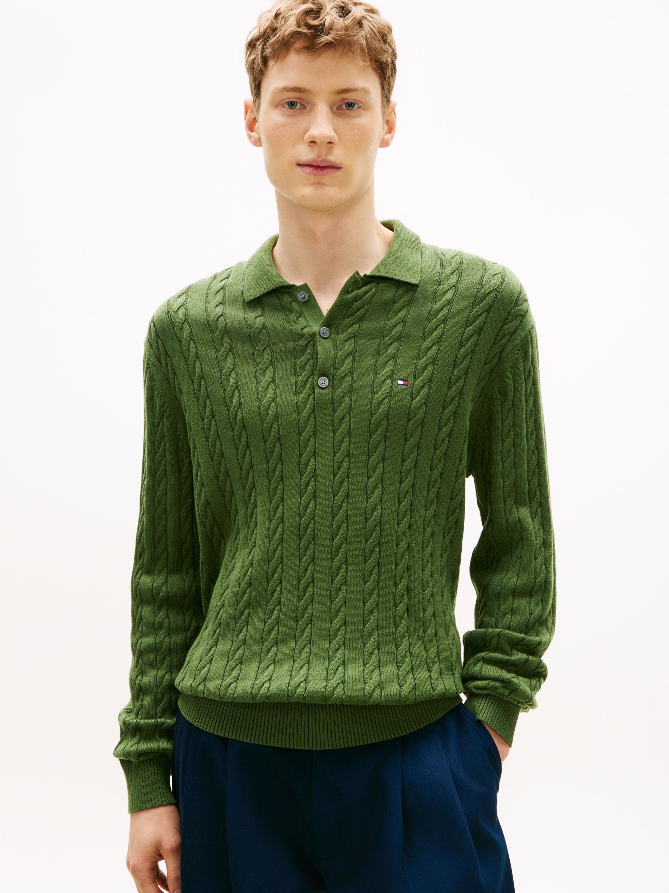 Strickpullover CABLE LS POLO - L01-GREEN - Grün