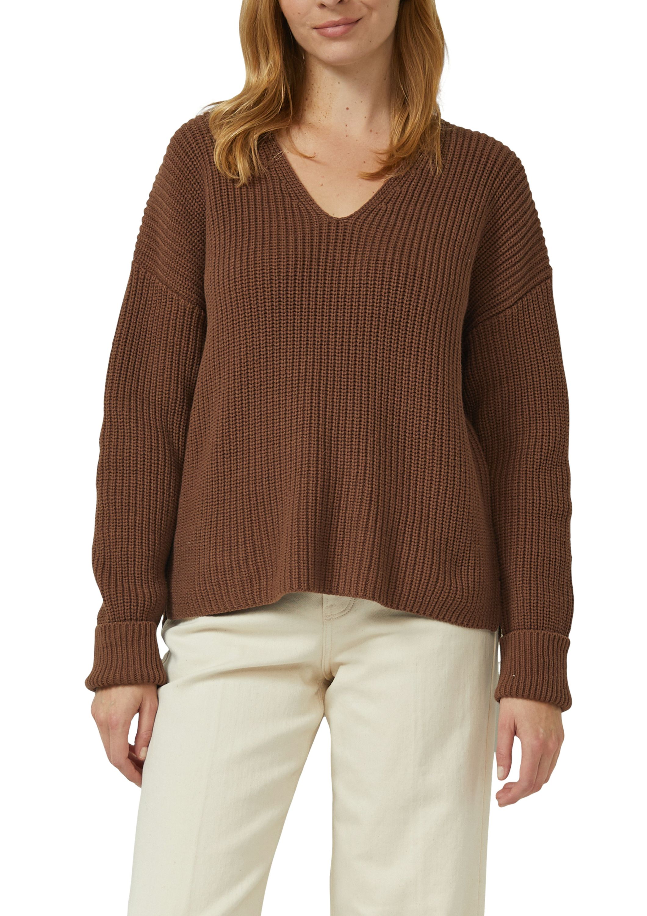 Strickpullover mit V-Ausschnitt im Relaxed Fit - 8837-BROWN - Braun