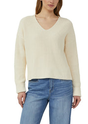 Strickpullover mit V-Ausschnitt im Relaxed Fit - 8000-BROWN - Creme