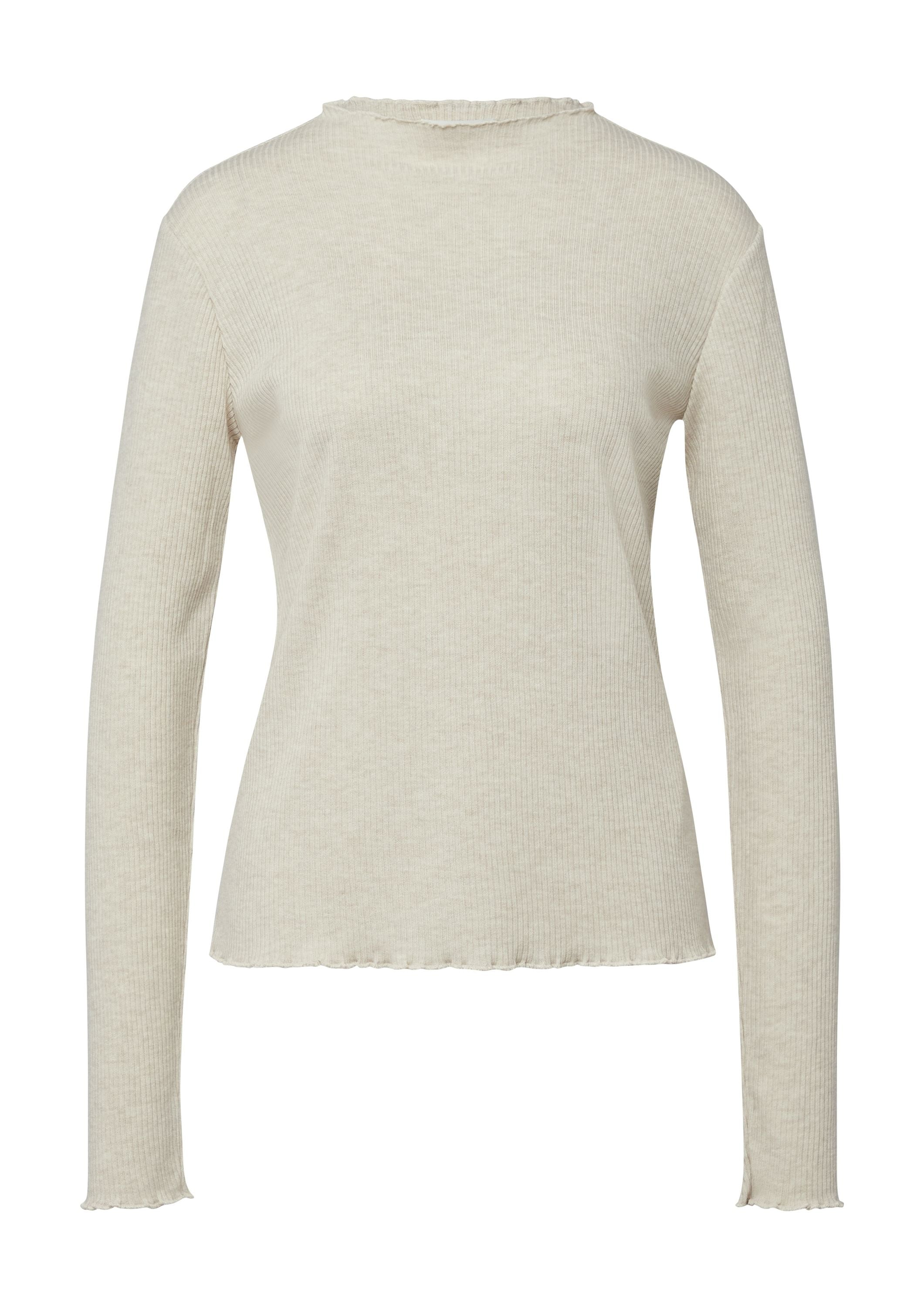 Langarmshirt mit gewelltem Saum in Slim Fit - 81W9-BROWN - Beige