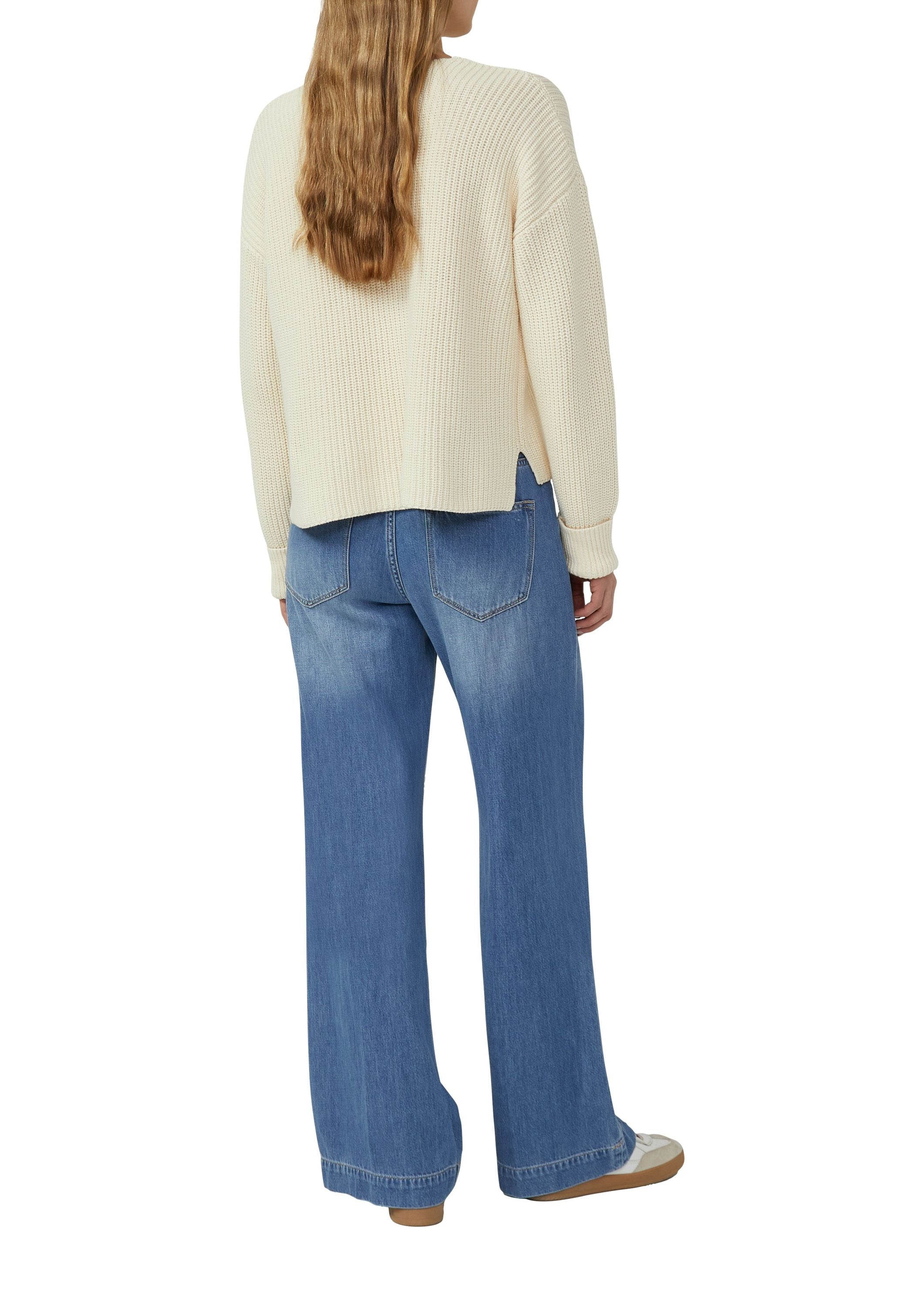 Strickpullover mit V-Ausschnitt im Relaxed Fit - 8000-BROWN - Creme