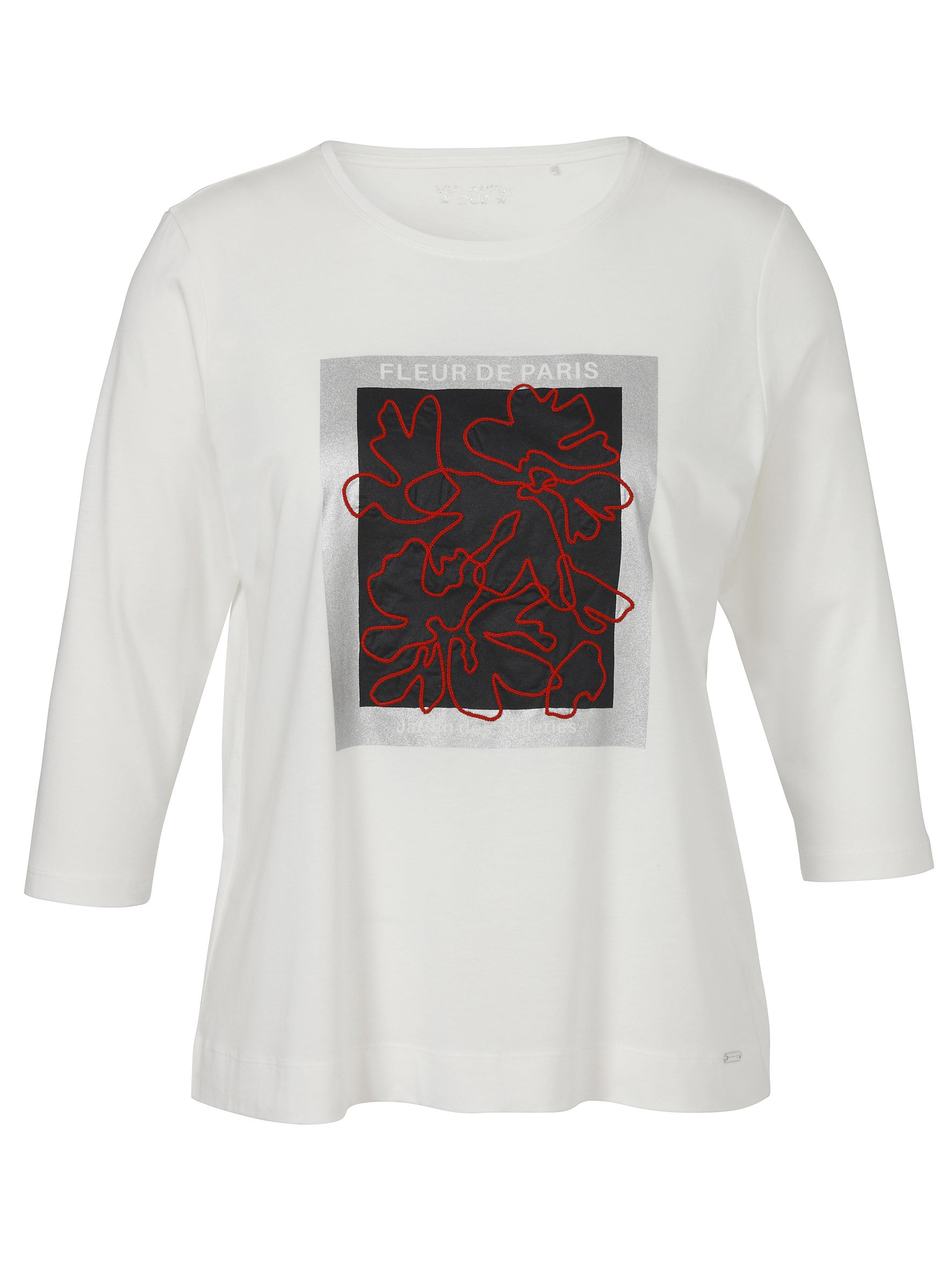 T-Shirt aus Baumwollmix - 953-ecru multicolor - Weiß