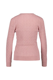 Zopfstrick V-Neck Pullover aus Stretch-Baumwolle - 674-DUSTY PINK - Rosa