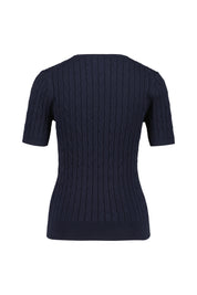 Zopfstrick-Pullover aus Stretch-Baumwolle - 433-EVENING BLUE - Blau