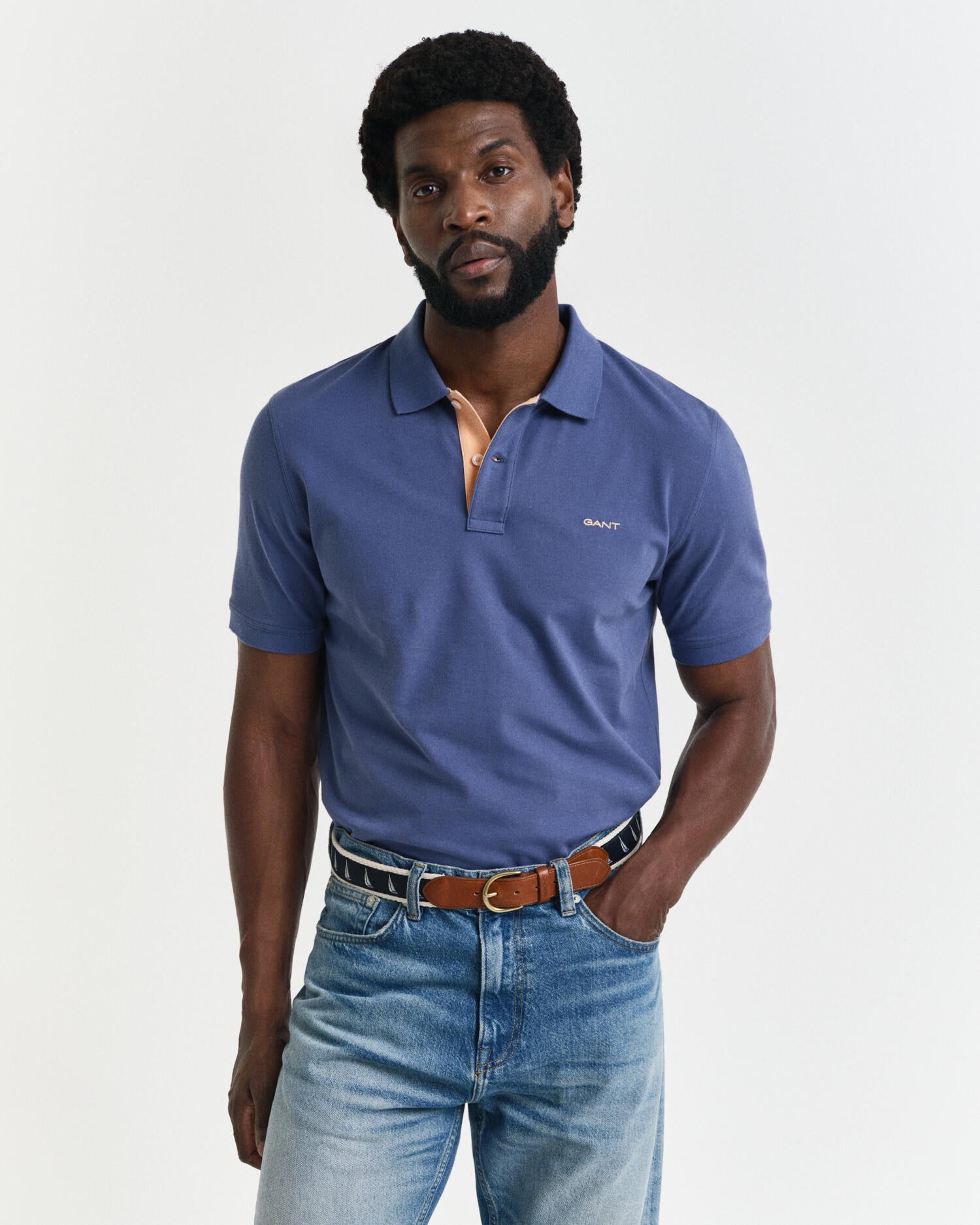 Poloshirt aus Baumwolle - 401-DUSTY NAVY - Blau