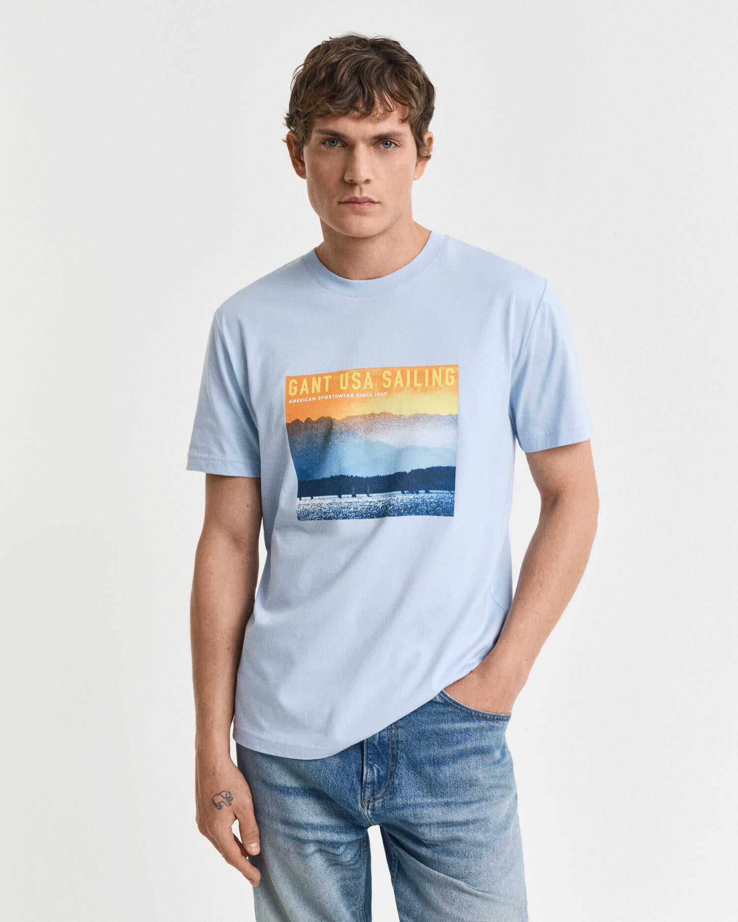 T-Shirt aus Baumwolle - 457-FRESH BLUE - Blau