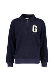 Fleecepullover mit Troyerkragen - 433-EVENING BLUE - Blau