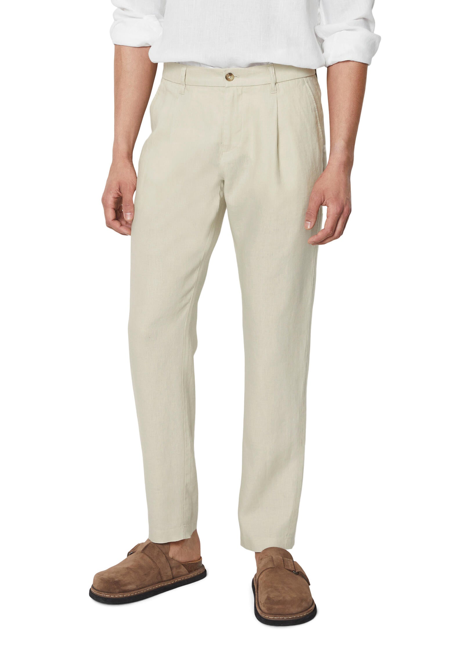 Leinenhose Tapered Fit - 707-gray silk - Creme