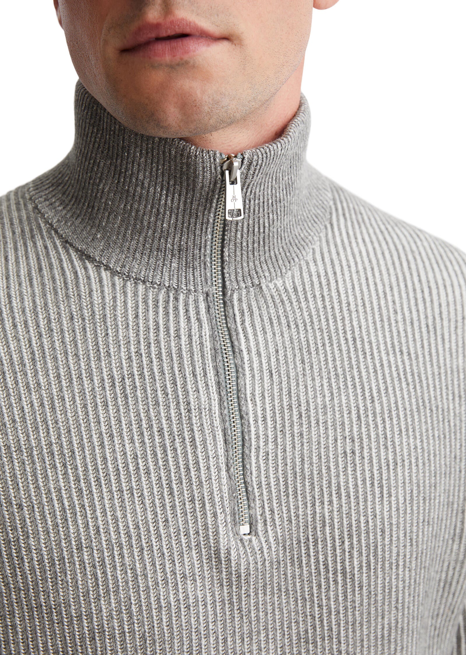 Strickpullover mit 1/2 Zip - 936-grey melange - Grau