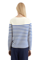 Strickpullover gestreift - J40-striped / natural cotton - Blau