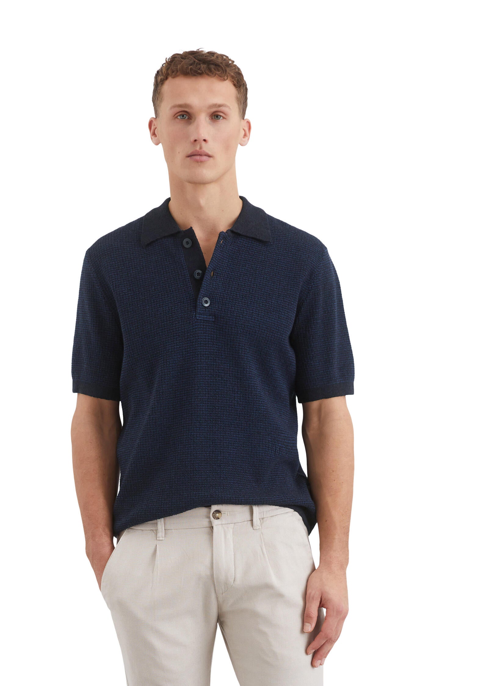 Poloshirt aus Strick - 898-dark navy - Blau