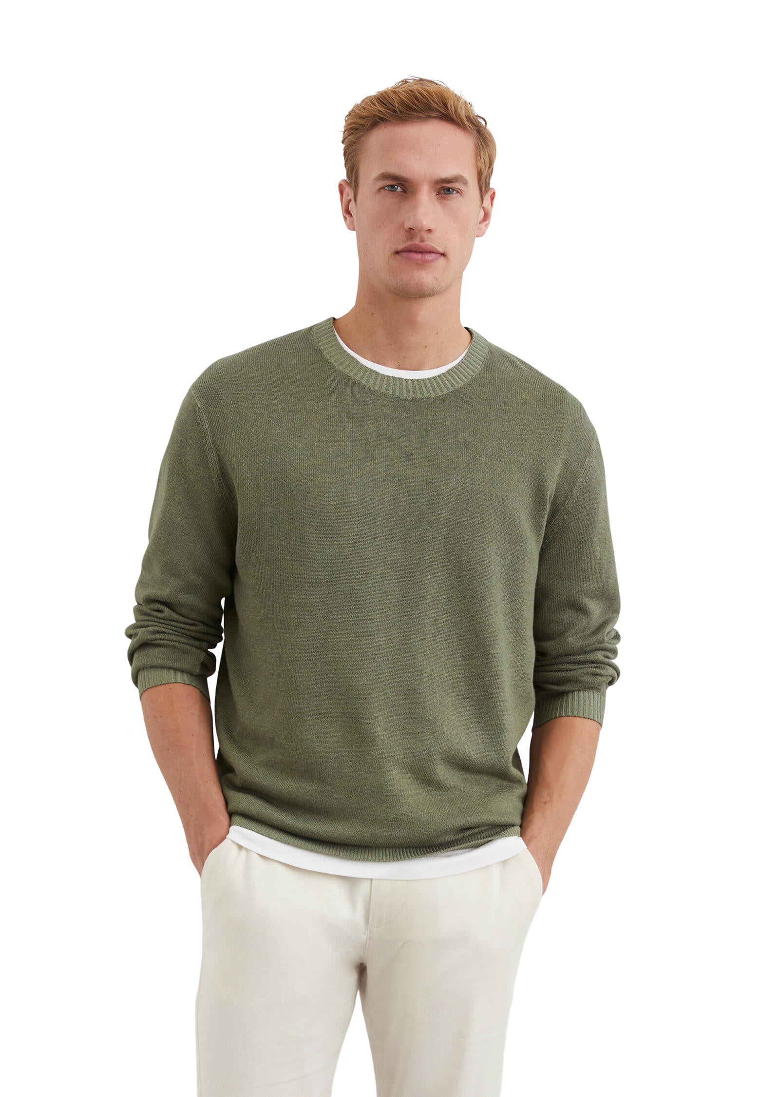 Strickpullover aus Leinenmix - 452-oak ash - Grün