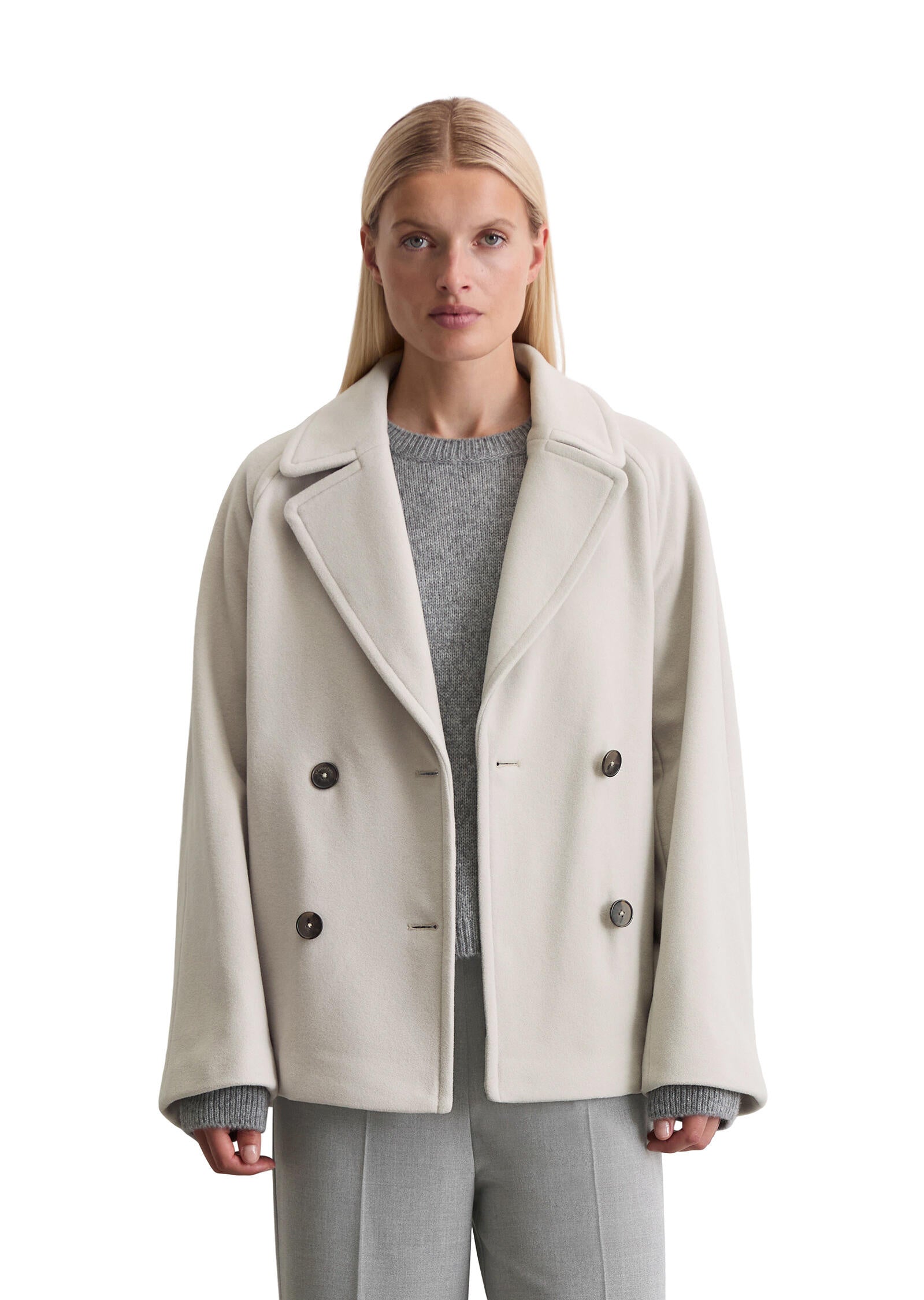 Caban-Jacke aus Wolle - 177-shaded stone - Creme