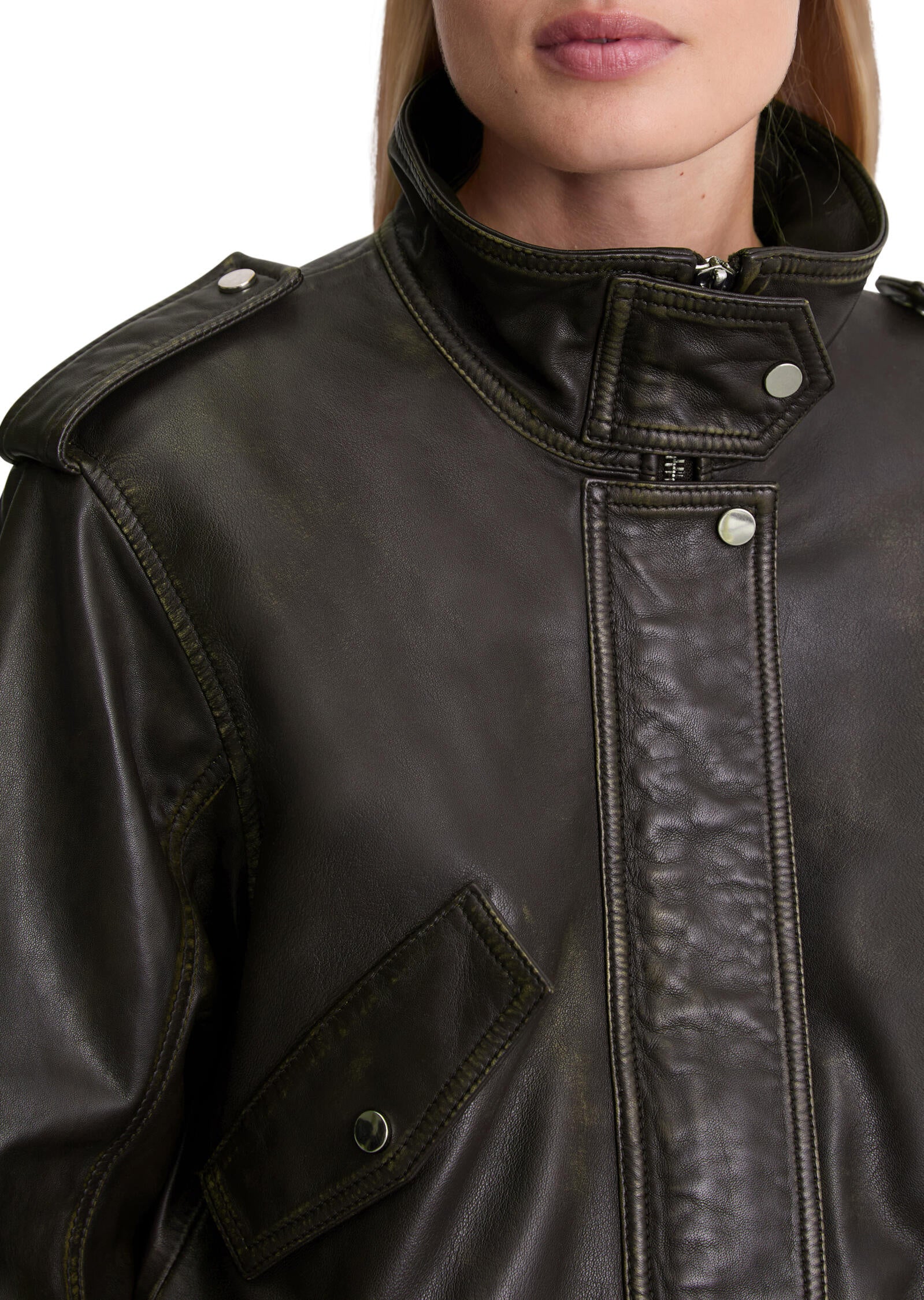 Lederjacke mit Stehkragen - 796-dark coffee - Braun