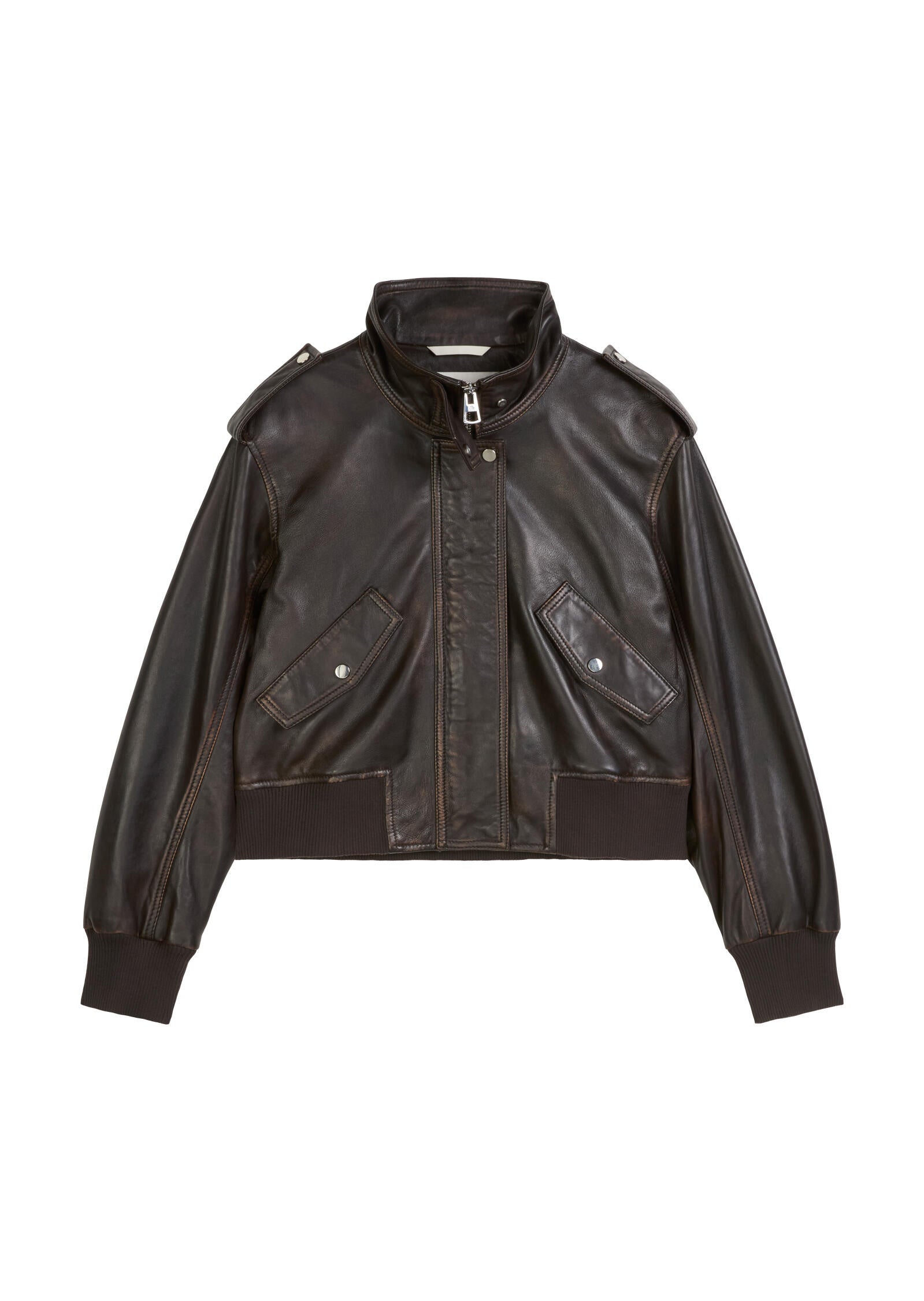Lederjacke mit Stehkragen - 796-dark coffee - Braun