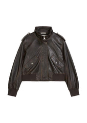 Lederjacke mit Stehkragen - 796-dark coffee - Braun