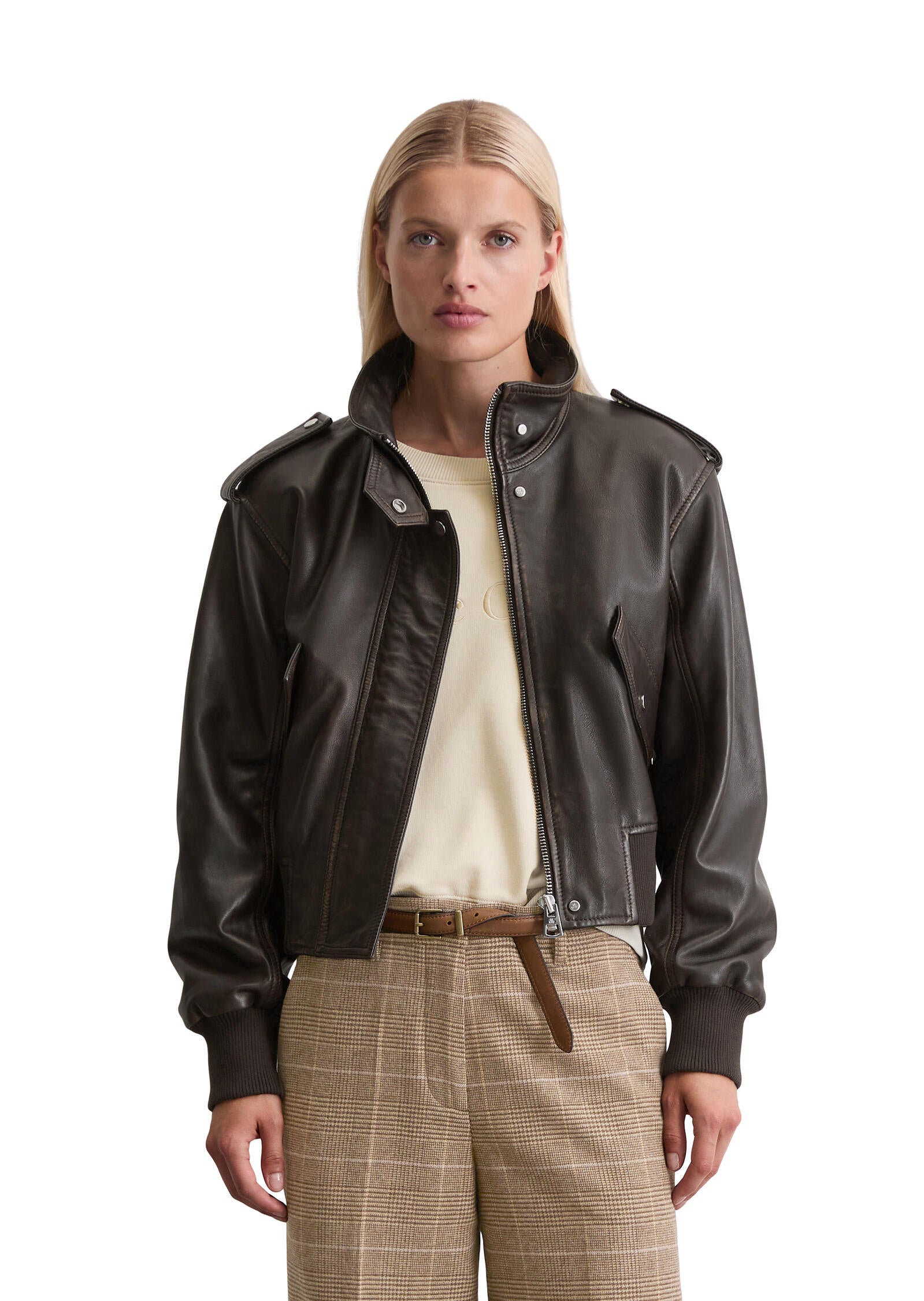 Lederjacke mit Stehkragen - 796-dark coffee - Braun