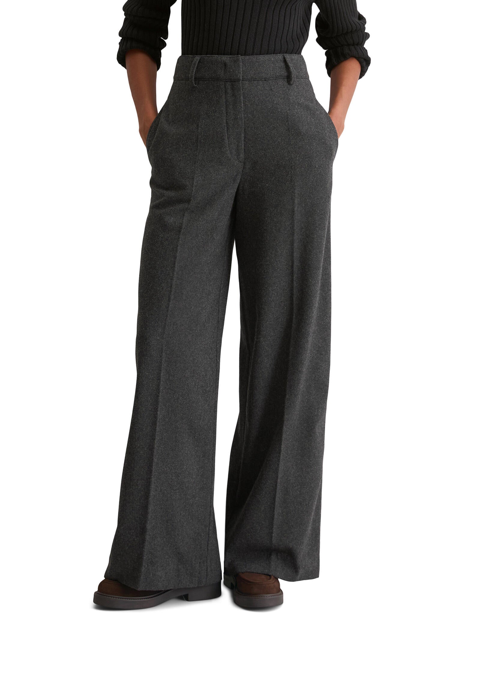 Tailored Pants in Wide Fit aus Schurwolle-Mix - 975-night grey melange - Grau