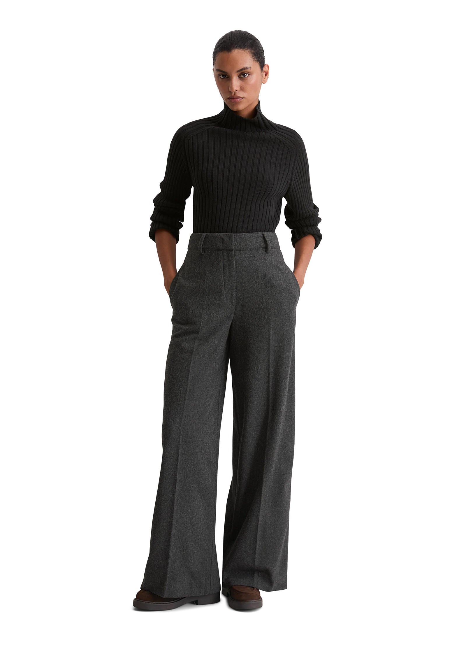 Tailored Pants in Wide Fit aus Schurwolle-Mix - 975-night grey melange - Grau