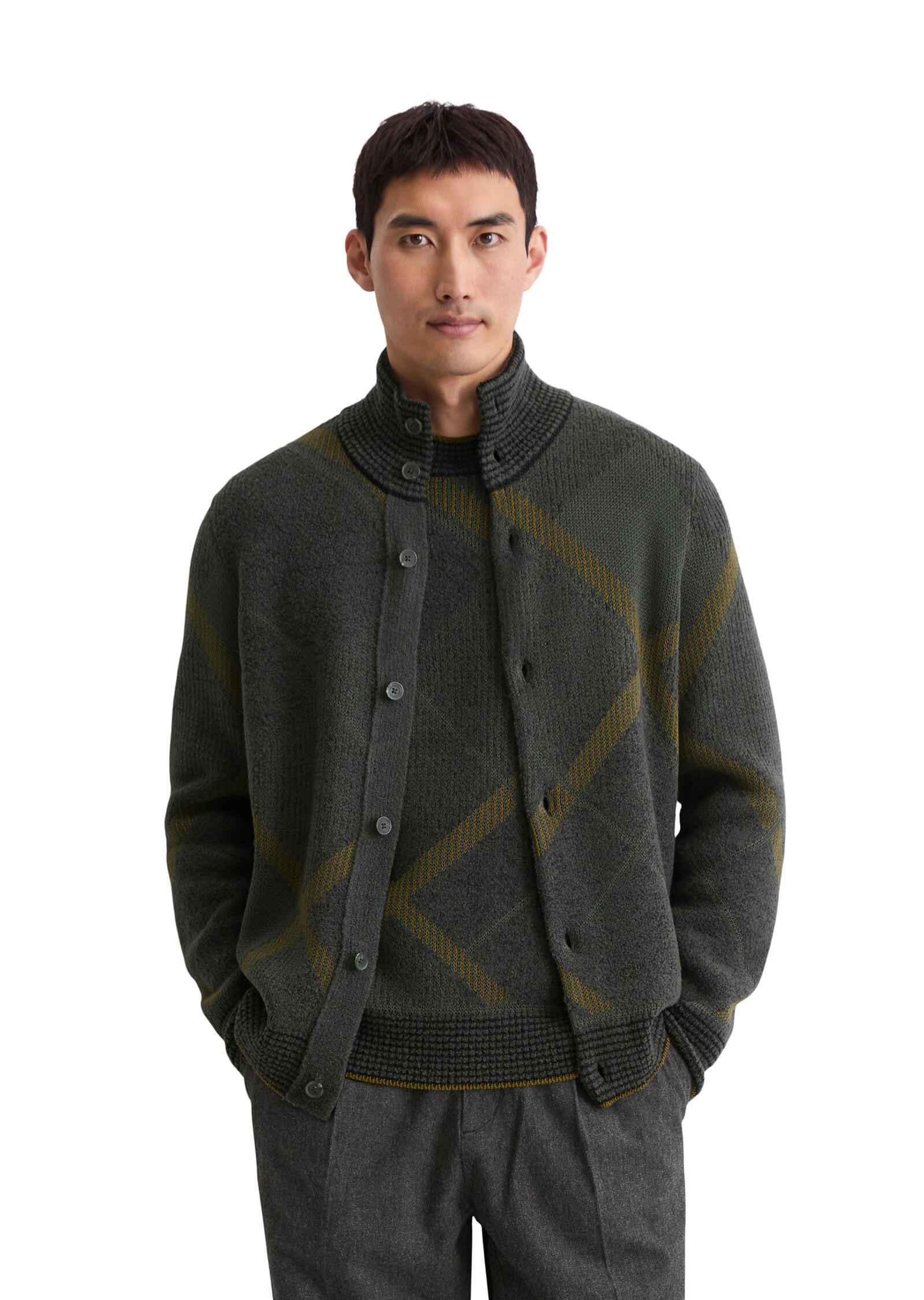 Strickjacke aus Schurwollmix - 989-dark grey melange - Grau