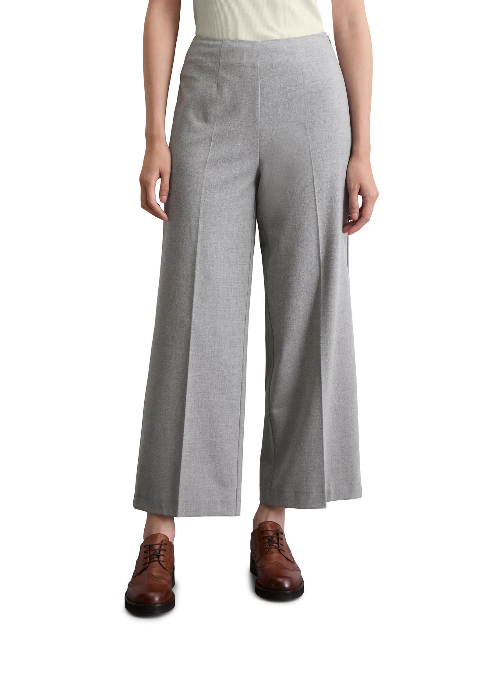 Stoffhose Cropped aus Flanell-Twill - 909-grey granite melange