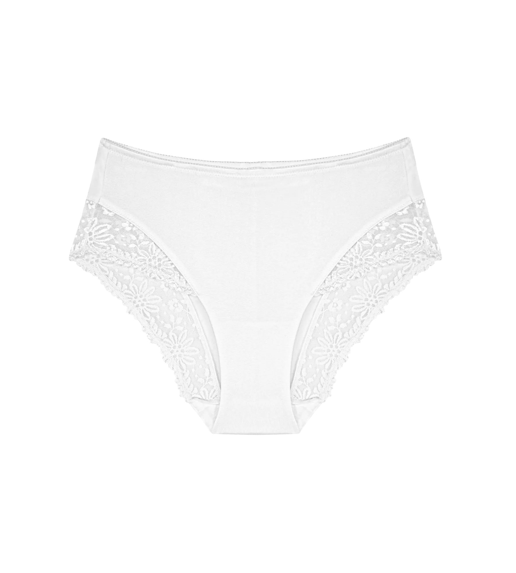 Hochgeschnittener Slip mit Spitzendetails - 0003 WHITE - Weiß