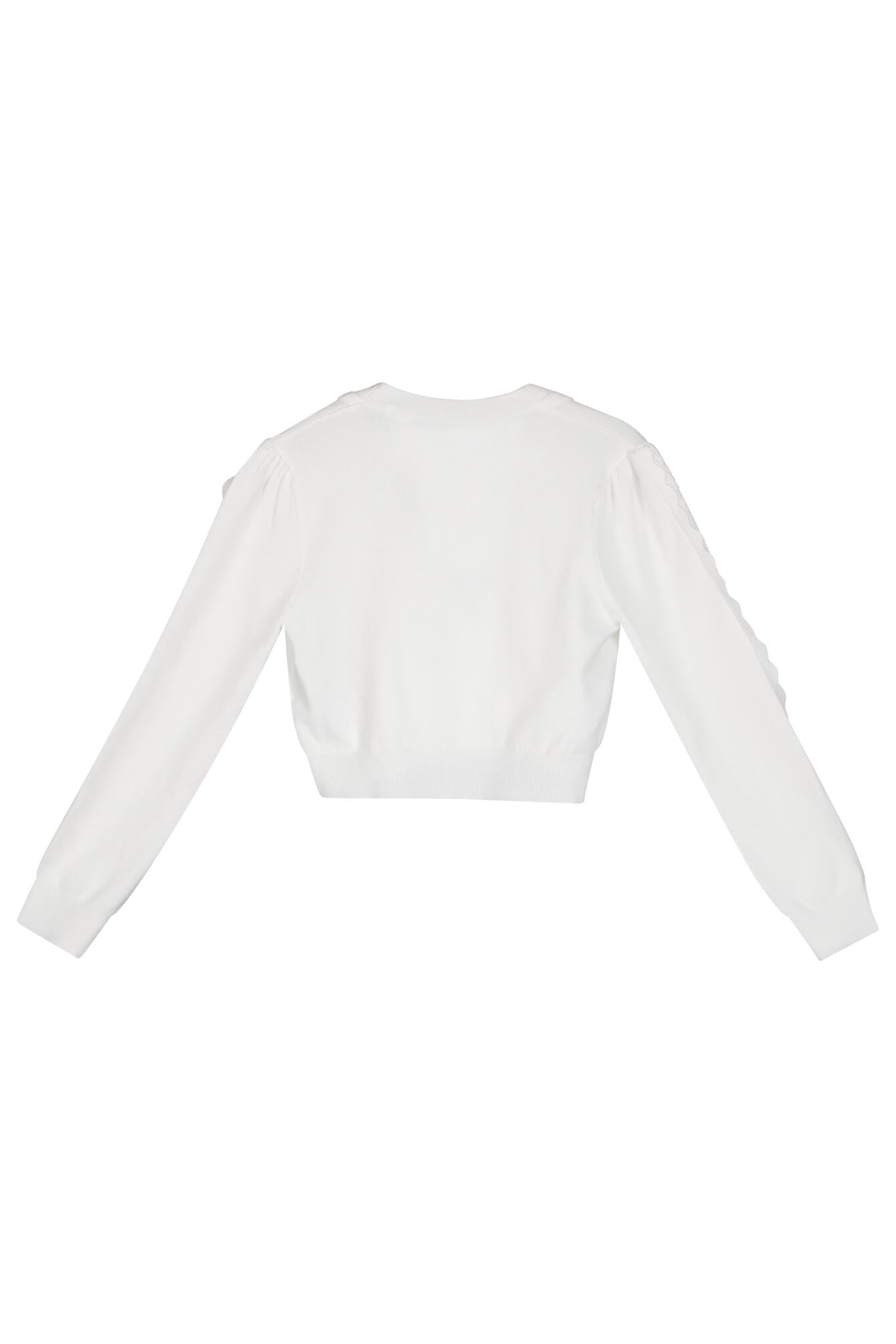 Cropped Cardigan mit Spitze - G011-Pure White - Weiß