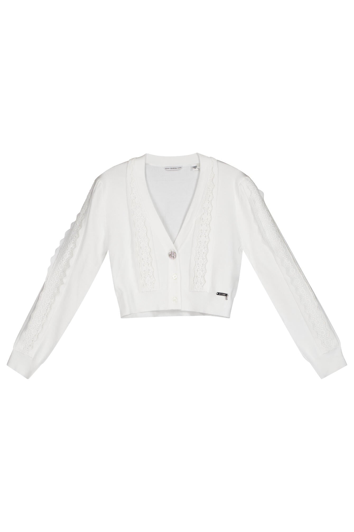 Cropped Cardigan mit Spitze - G011-Pure White - Weiß