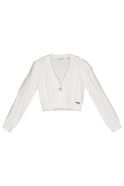 Cropped Cardigan mit Spitze - G011-Pure White - Weiß