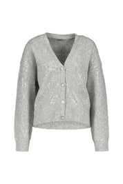 Strick-Cardigan mit Pailletten - LMGY LIGHT MELANGE GREY M - Grau