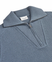 Strickpullover mit Troyerkragen - M - Blau