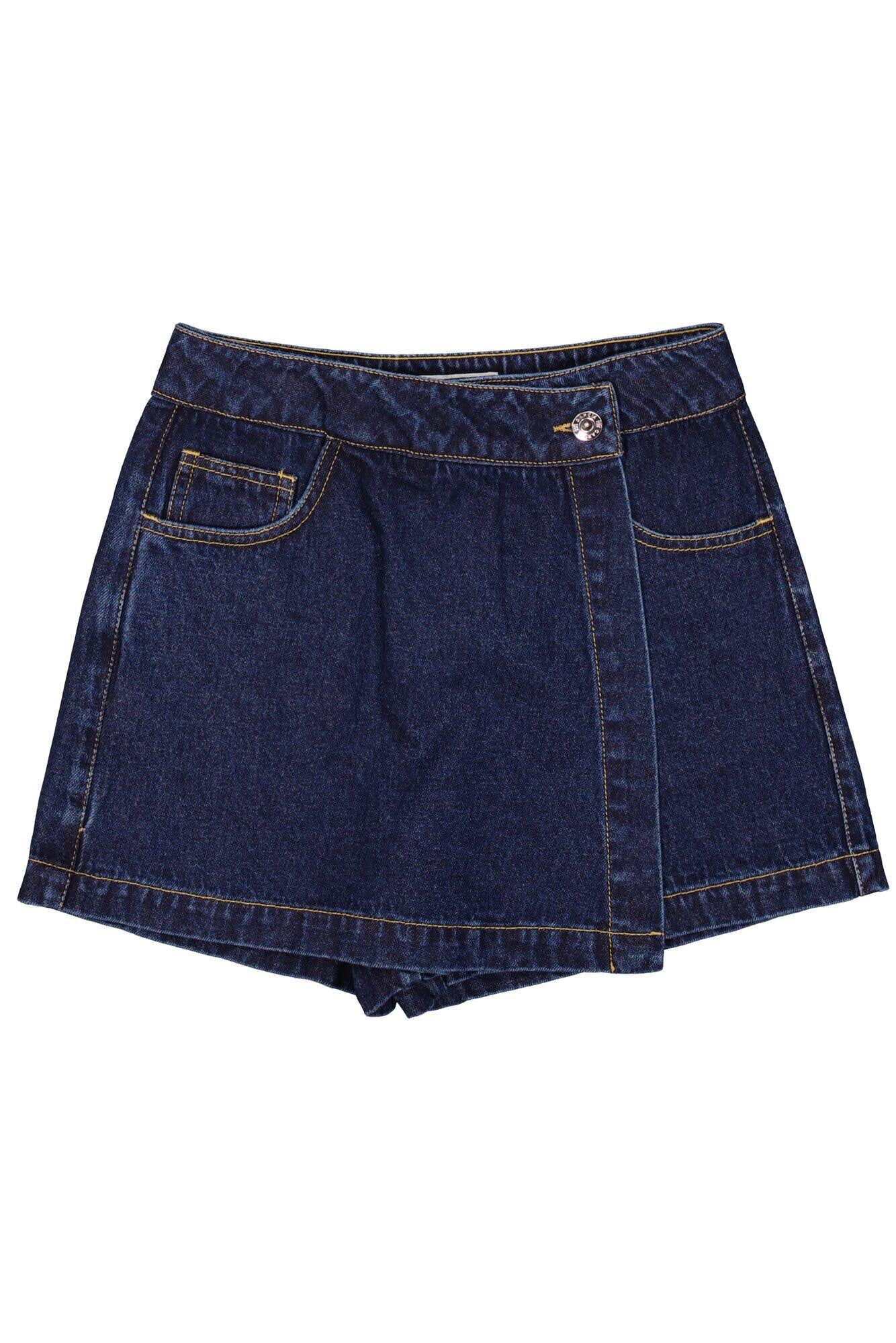 Jeansskort Mini aus Baumwolle - 8888-rinsed - Blau