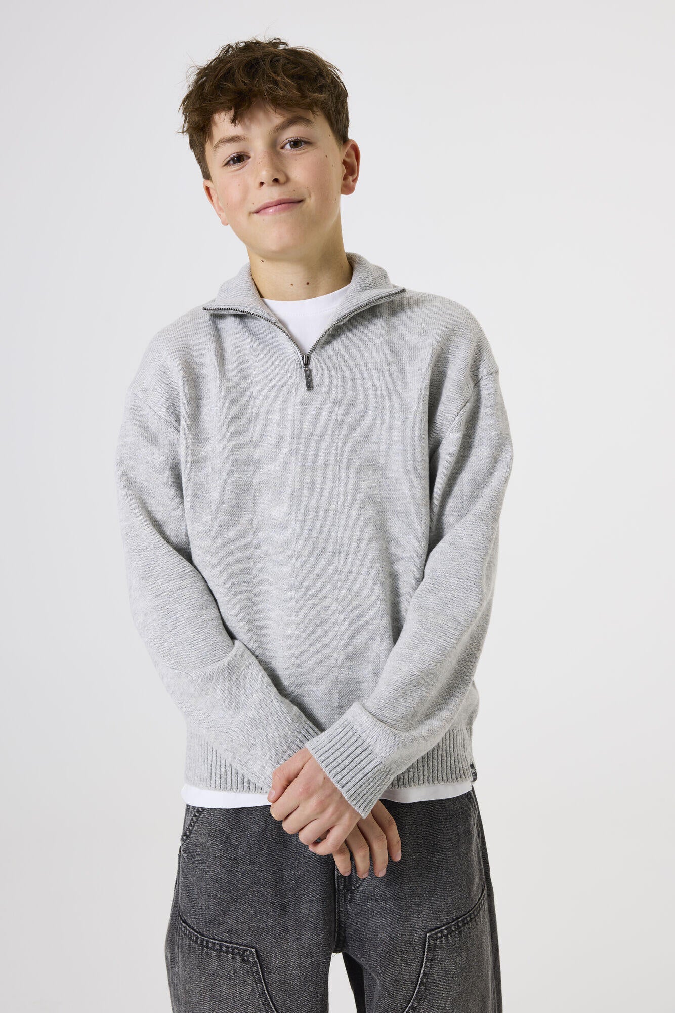 Strickpullover aus Baumwollmix - 123-mid grey melee - Grau