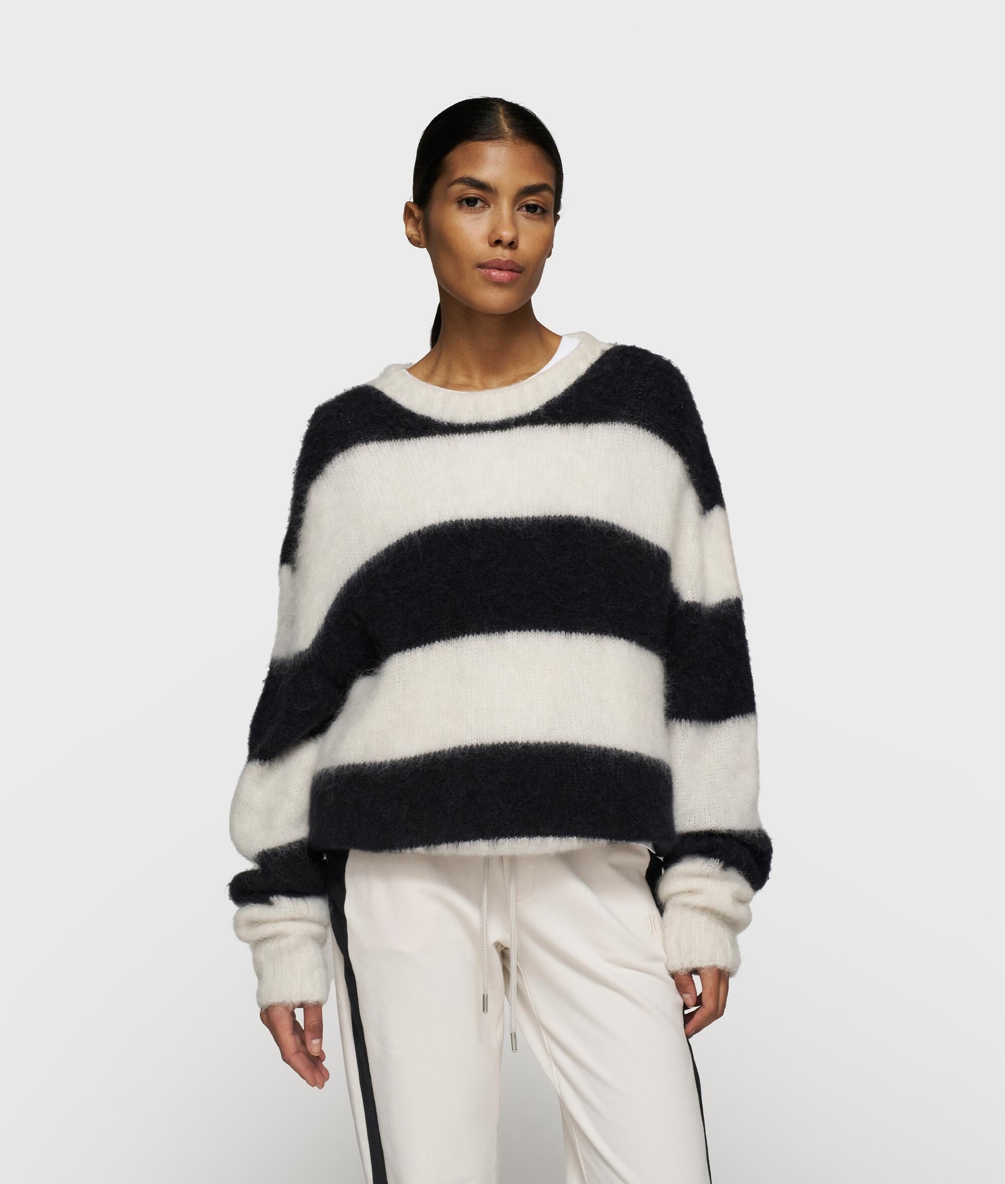 Strickpullover Relaxed Fit - 3006-ecru/black - Weiß