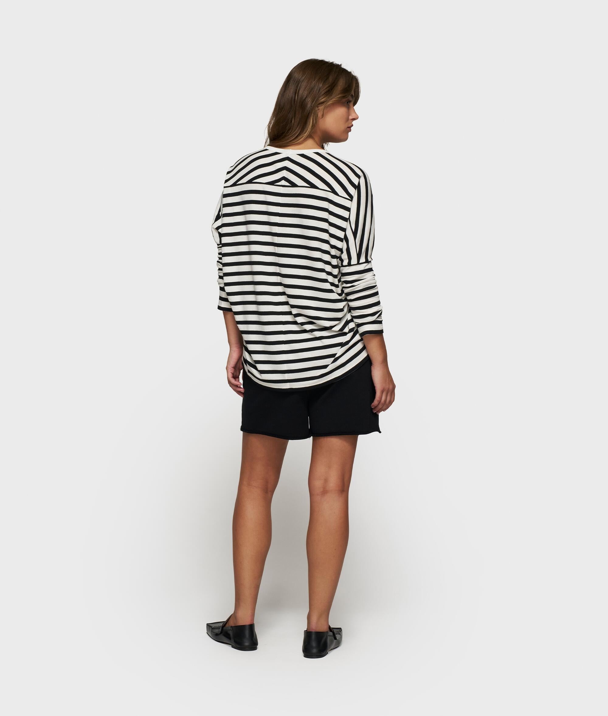 Langarmshirt gestreift aus Modalmix - 3006-ecru/black - Schwarz