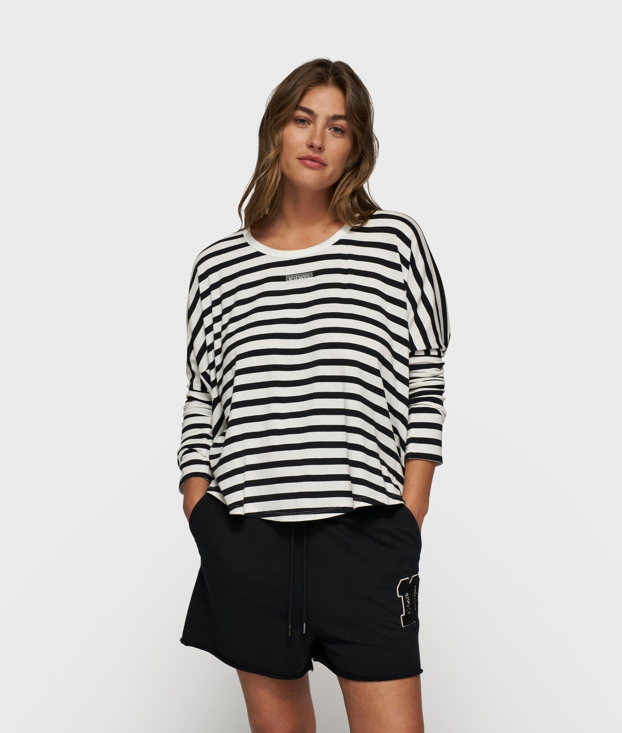 Langarmshirt gestreift aus Modalmix - 3006-ecru/black - Schwarz