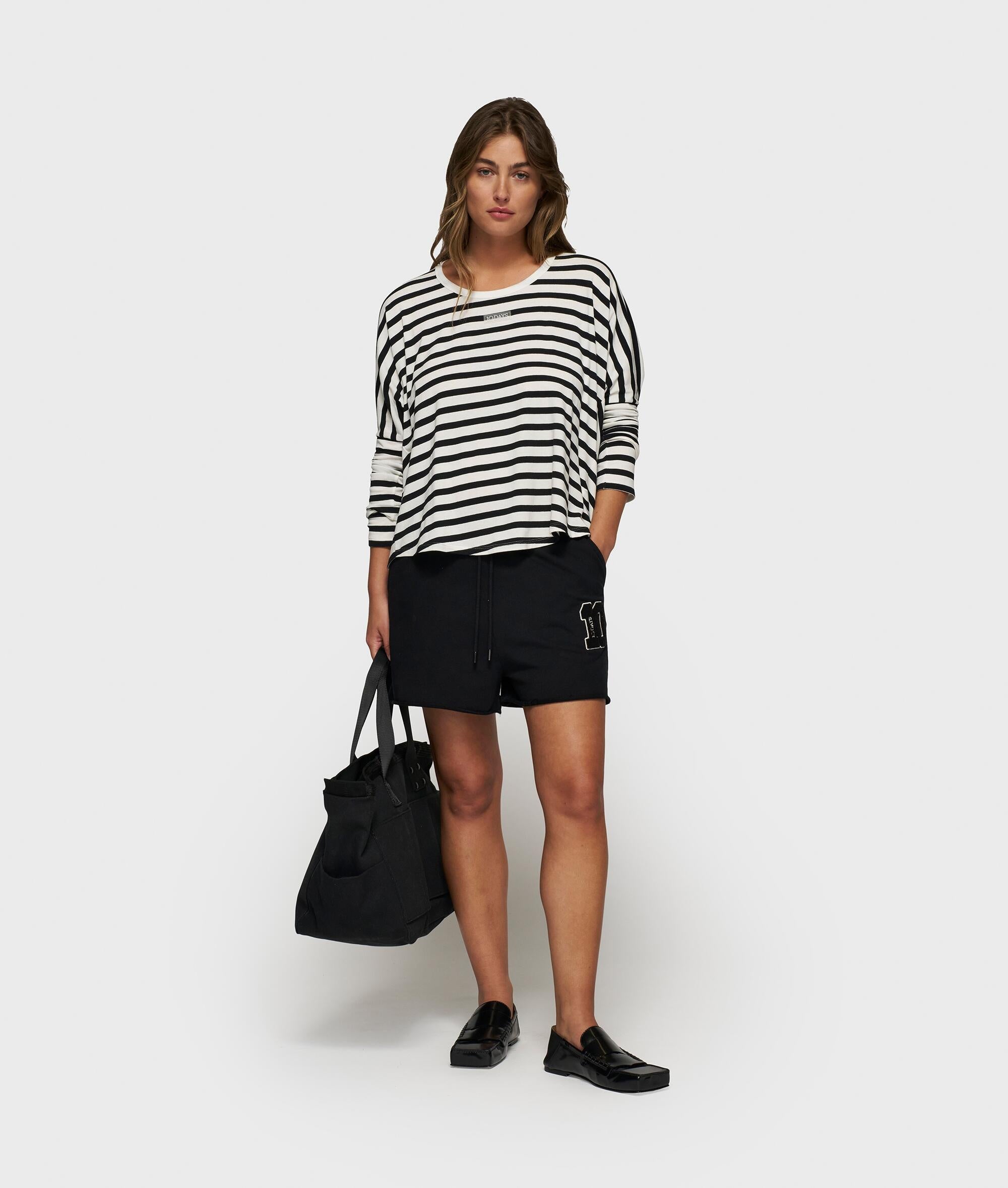 Langarmshirt gestreift aus Modalmix - 3006-ecru/black - Schwarz